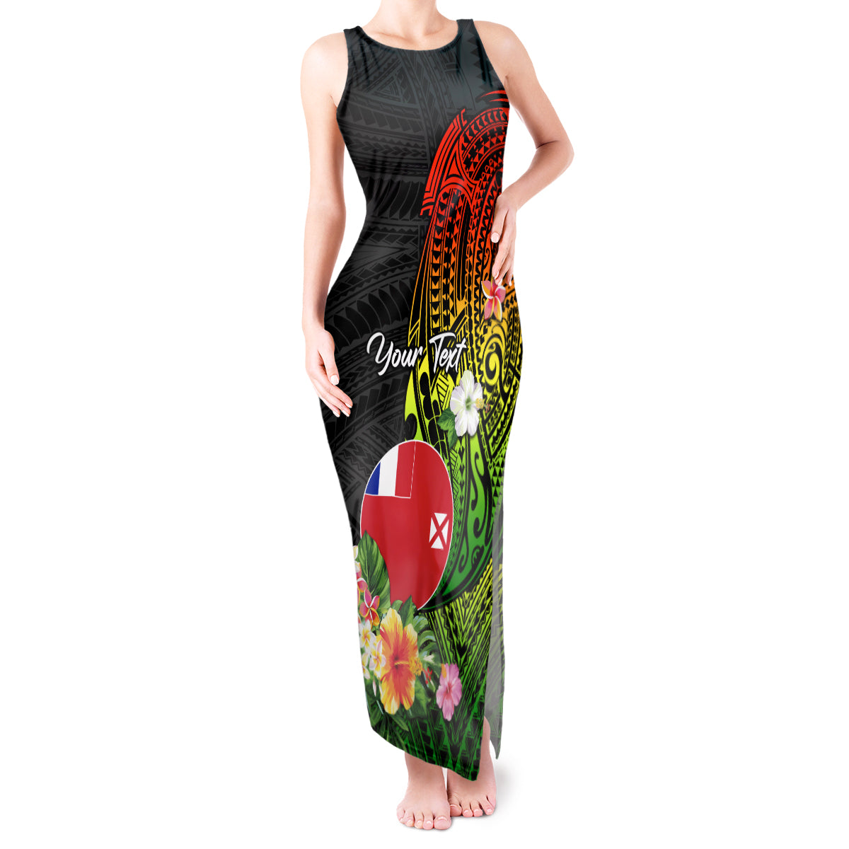 Wallis and Futuna Victory Day Tank Maxi Dress Tribal Polynesian Tattoo and Hibiscus Flower LT03 Women Reggae - Polynesian Pride