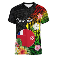 Wallis and Futuna Victory Day Women V Neck T Shirt Tribal Polynesian Tattoo and Hibiscus Flower LT03 Female Reggae - Polynesian Pride