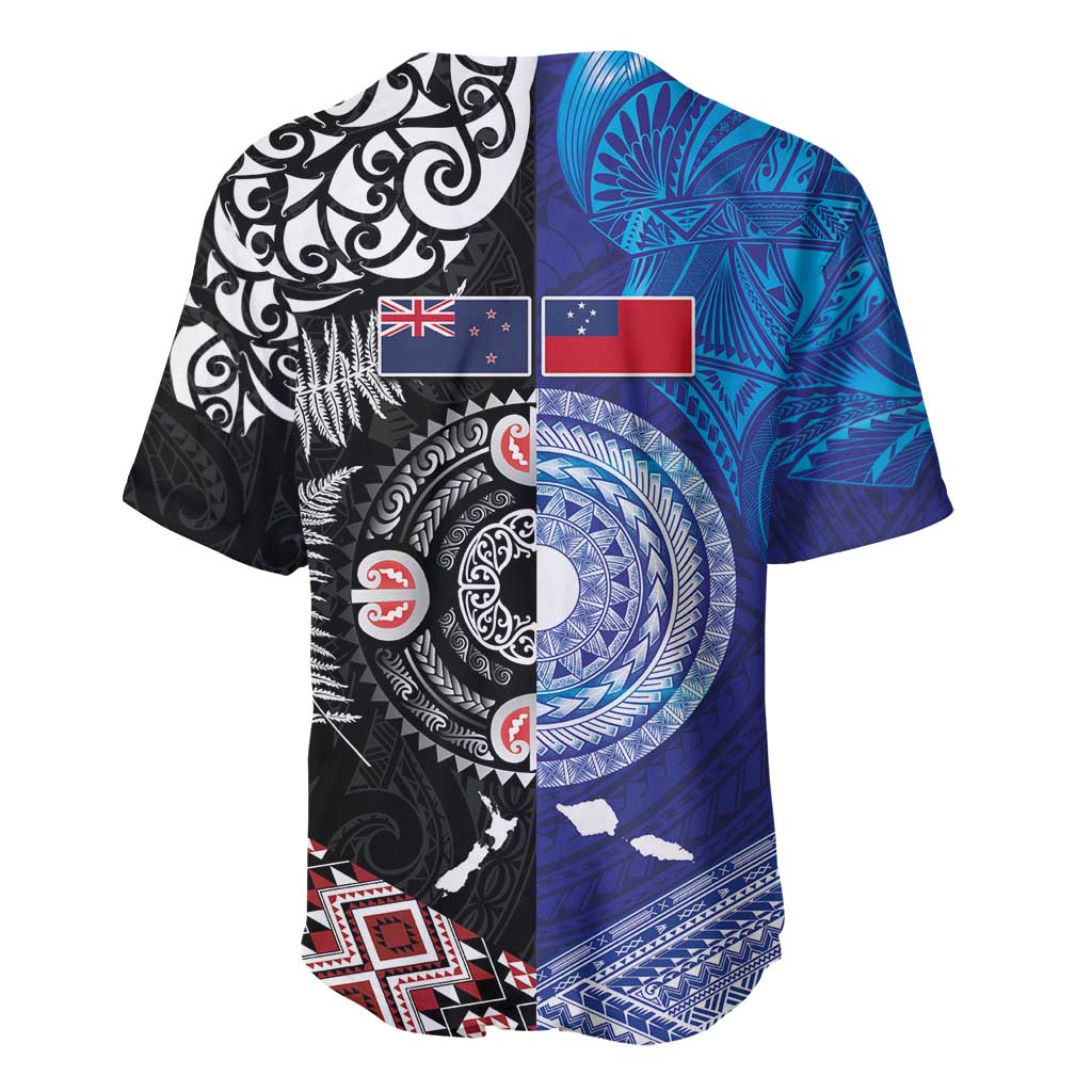 Samoa and Aotearoa Together Baseball Jersey Tatau Art Tattoos-Taniko and Maori with Fern