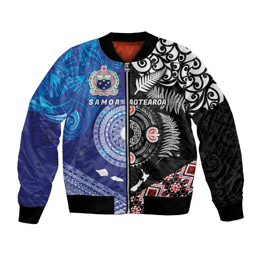 Samoa and Aotearoa Together Bomber Jacket Tatau Art Tattoos-Taniko and Maori with Fern