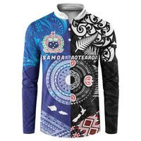 Samoa and Aotearoa Together Button Sweatshirt Tatau Art Tattoos-Taniko and Maori with Fern LT03 Black - Polynesian Pride