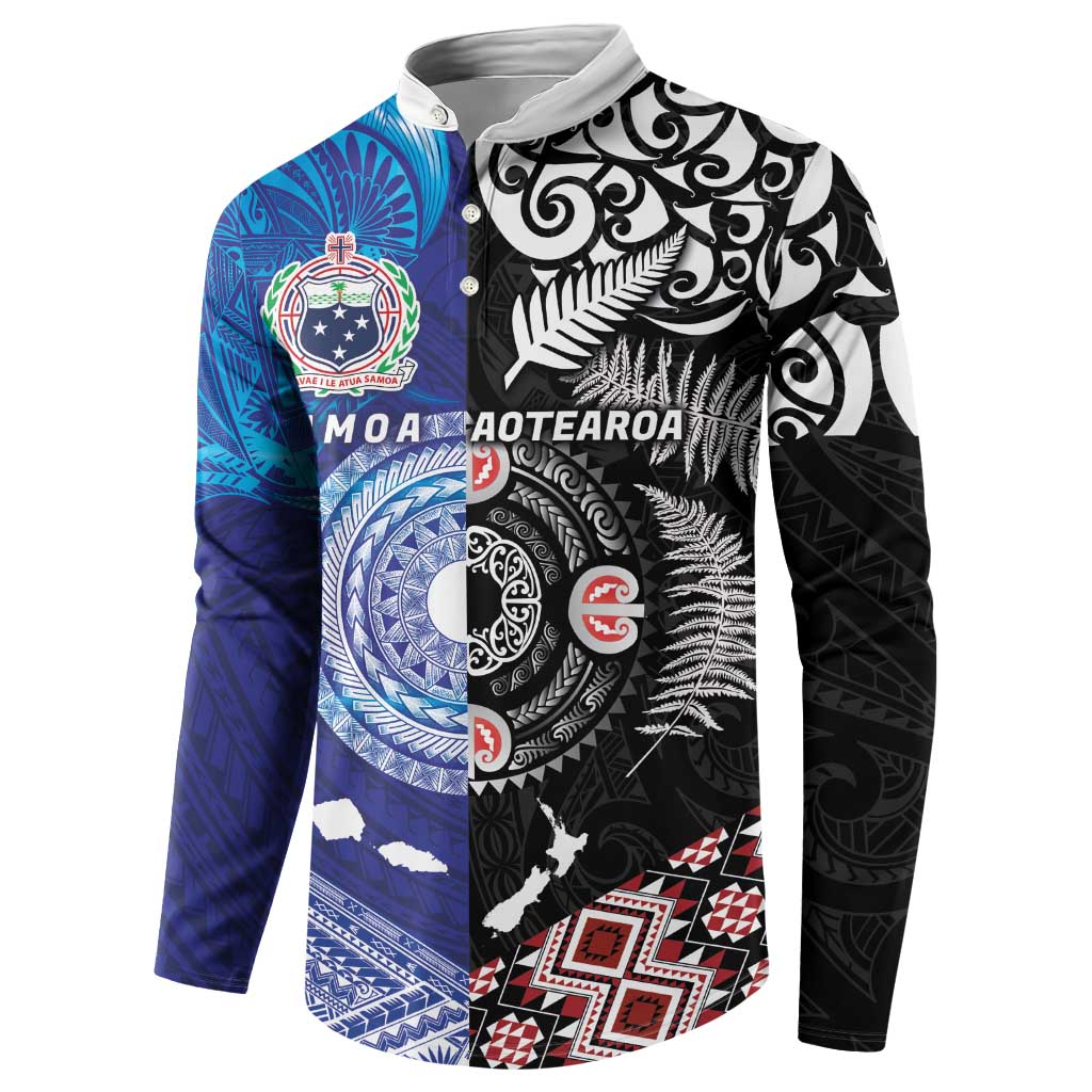 Samoa and Aotearoa Together Button Sweatshirt Tatau Art Tattoos-Taniko and Maori with Fern LT03 - Polynesian Pride