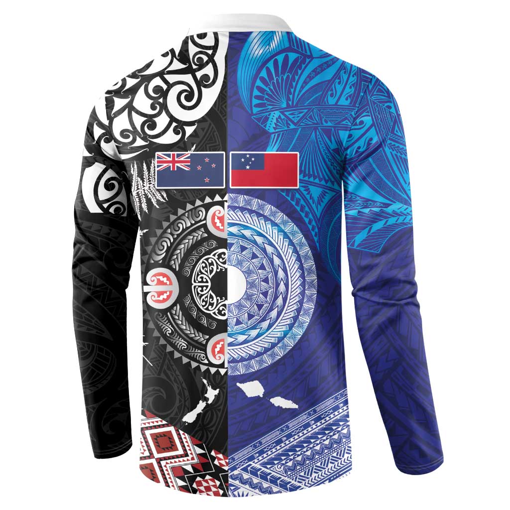 Samoa and Aotearoa Together Button Sweatshirt Tatau Art Tattoos-Taniko and Maori with Fern LT03 - Polynesian Pride