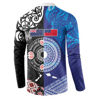 Samoa and Aotearoa Together Button Sweatshirt Tatau Art Tattoos-Taniko and Maori with Fern LT03 - Polynesian Pride