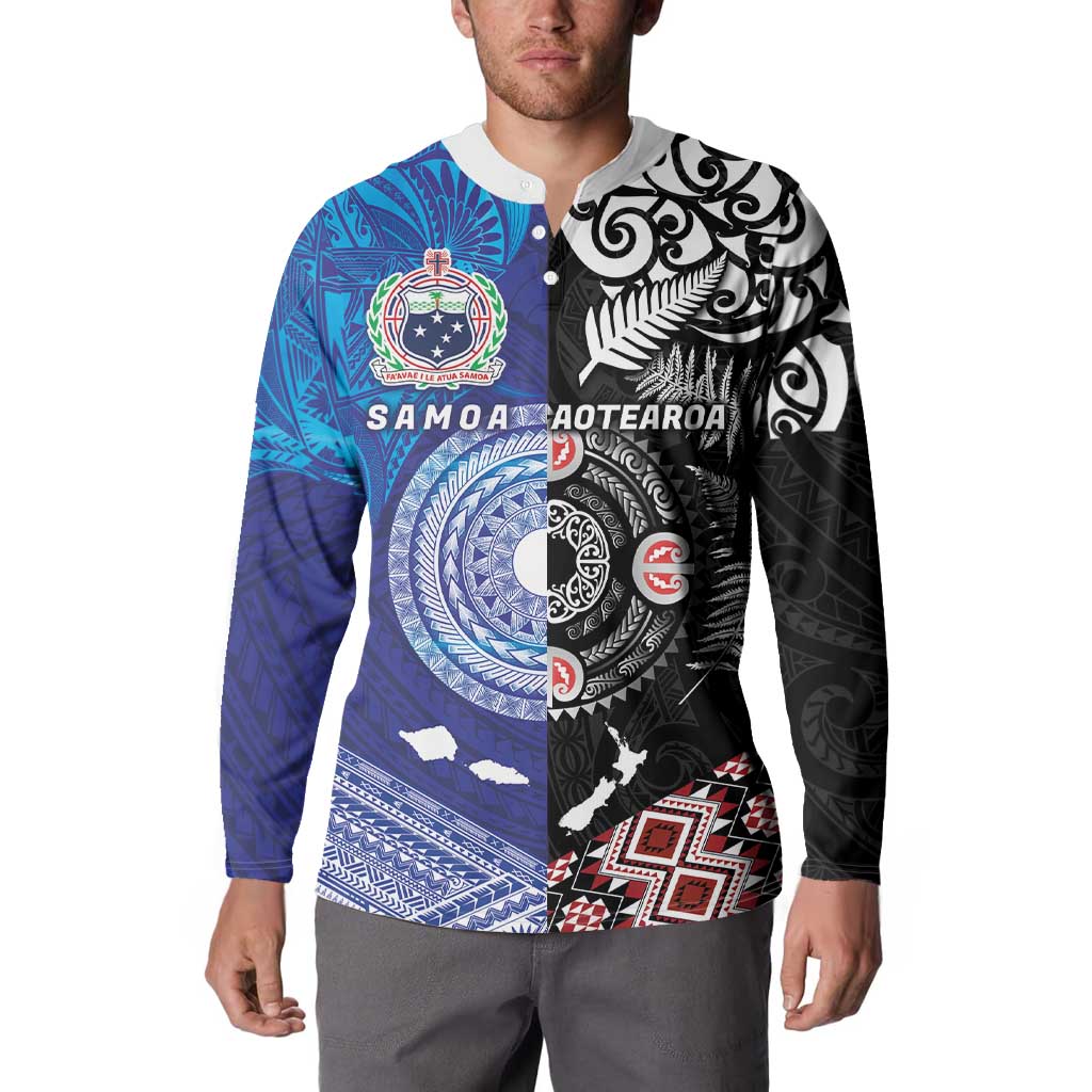 Samoa and Aotearoa Together Button Sweatshirt Tatau Art Tattoos-Taniko and Maori with Fern LT03 - Polynesian Pride
