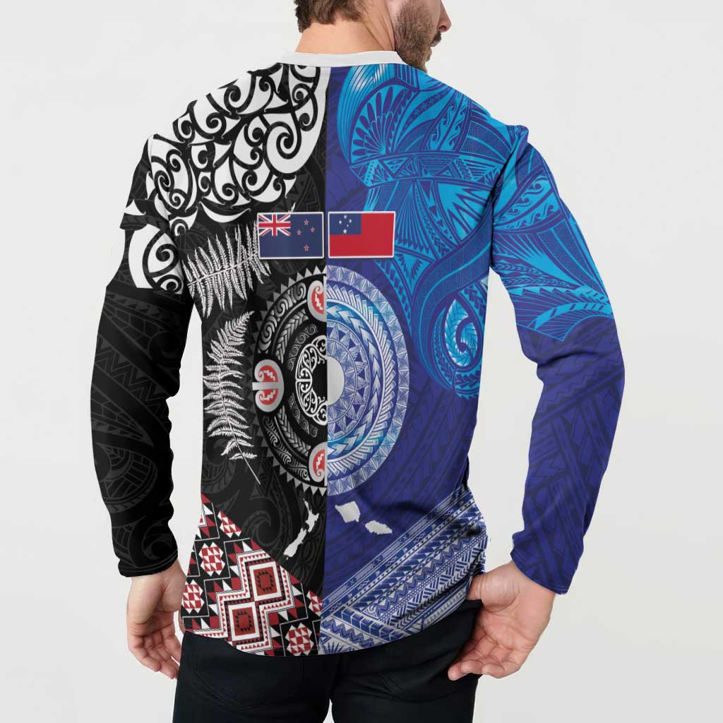 Samoa and Aotearoa Together Button Sweatshirt Tatau Art Tattoos-Taniko and Maori with Fern LT03 - Polynesian Pride