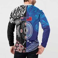 Samoa and Aotearoa Together Button Sweatshirt Tatau Art Tattoos-Taniko and Maori with Fern LT03 - Polynesian Pride