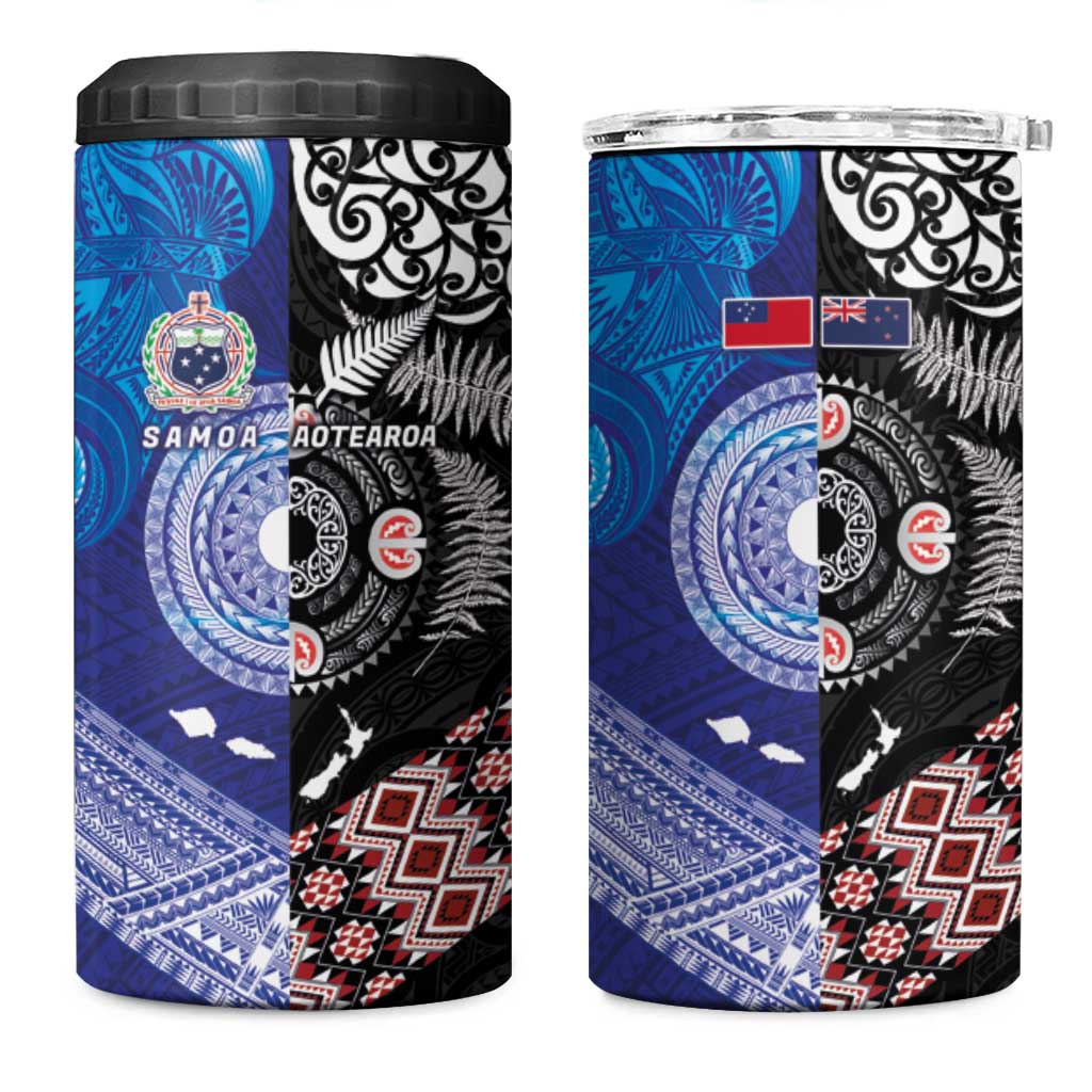 Samoa and Aotearoa Together 4 in 1 Can Cooler Tumbler Tatau Art Tattoos-Taniko and Maori with Fern LT03 One Size: 16 oz Black - Polynesian Pride