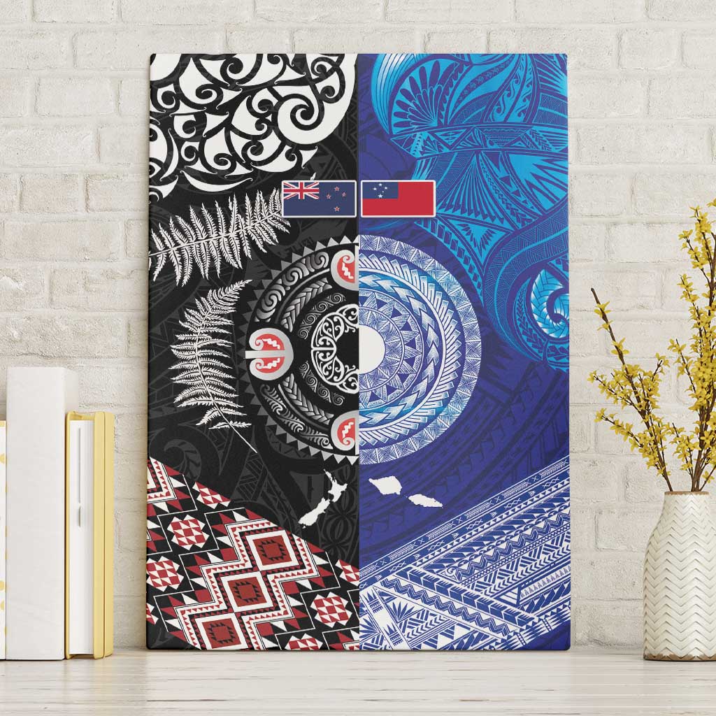 Samoa and Aotearoa Together Canvas Wall Art Tatau Art Tattoos-Taniko and Maori with Fern LT03 Without Frame Black - Polynesian Pride