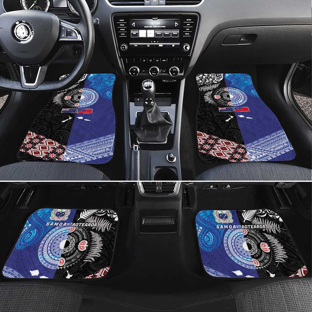 Samoa and Aotearoa Together Car Mats Tatau Art Tattoos-Taniko and Maori with Fern LT03 Set 4pcs Black - Polynesian Pride