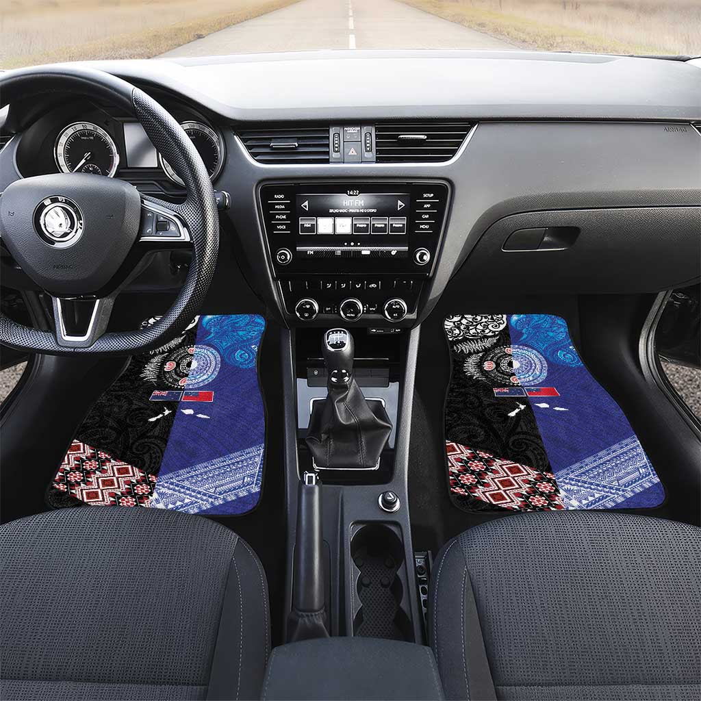 Samoa and Aotearoa Together Car Mats Tatau Art Tattoos-Taniko and Maori with Fern LT03 Set 2pcs - Front Black - Polynesian Pride
