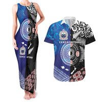 Samoa and Aotearoa Together Couples Matching Tank Maxi Dress and Hawaiian Shirt Tatau Art Tattoos-Taniko and Maori with Fern