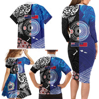 Samoa and Aotearoa Together Family Matching Long Sleeve Bodycon Dress and Hawaiian Shirt Tatau Art Tattoos-Taniko and Maori with Fern