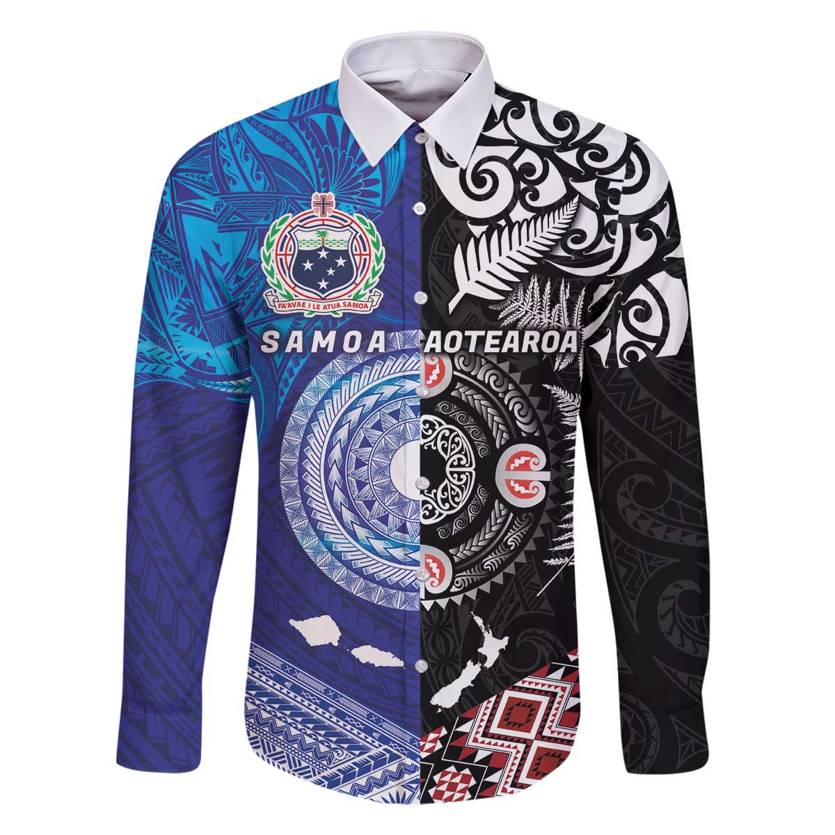 Samoa and Aotearoa Together Family Matching Off The Shoulder Long Sleeve Dress and Hawaiian Shirt Tatau Art Tattoos-Taniko and Maori with Fern