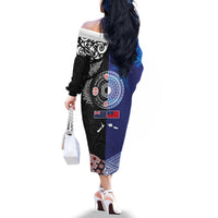 Samoa and Aotearoa Together Family Matching Off The Shoulder Long Sleeve Dress and Hawaiian Shirt Tatau Art Tattoos-Taniko and Maori with Fern