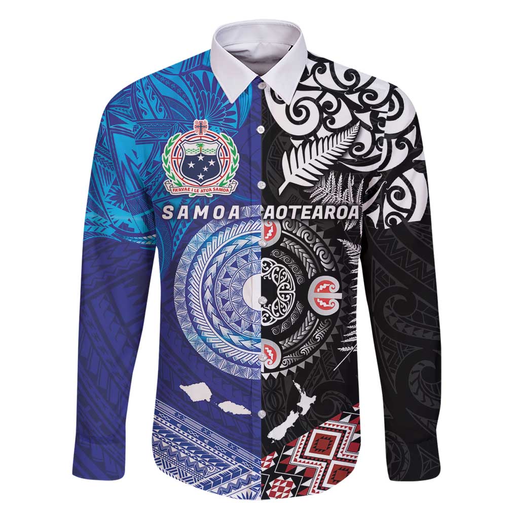 Samoa and Aotearoa Together Family Matching Tank Maxi Dress and Hawaiian Shirt Tatau Art Tattoos-Taniko and Maori with Fern