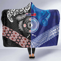 Samoa and Aotearoa Together Hooded Blanket Tatau Art Tattoos-Taniko and Maori with Fern LT03 One Size Black - Polynesian Pride