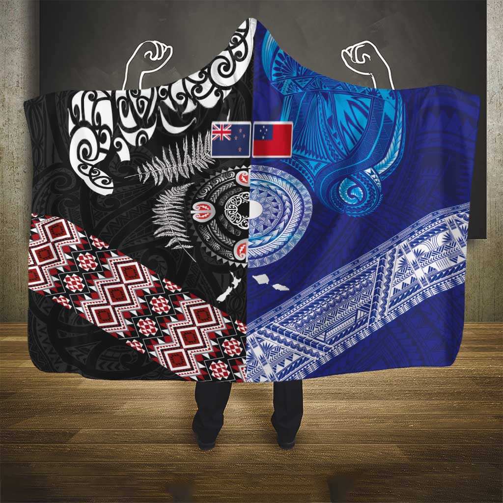Samoa and Aotearoa Together Hooded Blanket Tatau Art Tattoos-Taniko and Maori with Fern LT03 - Polynesian Pride