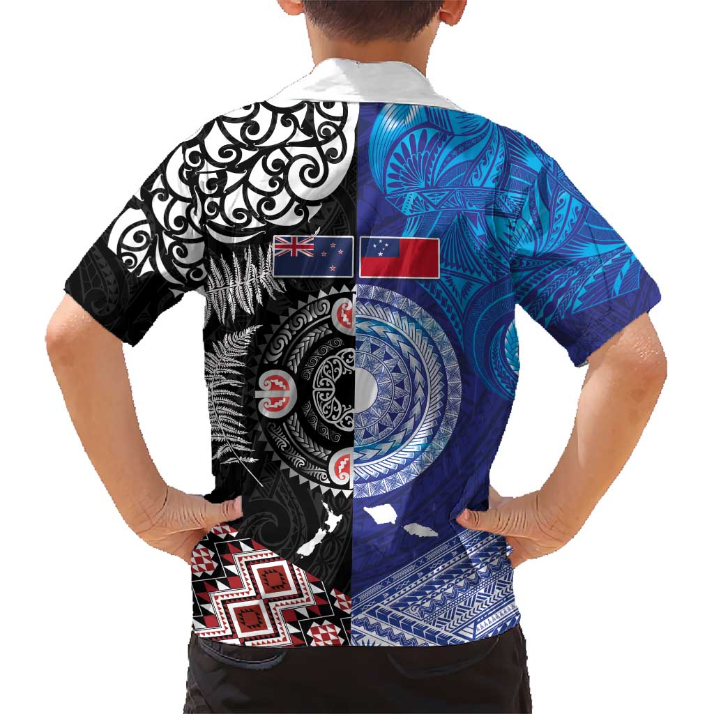 Samoa and Aotearoa Together Kid Hawaiian Shirt Tatau Art Tattoos-Taniko and Maori with Fern LT03 - Polynesian Pride
