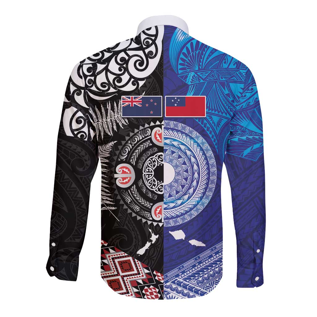 Samoa and Aotearoa Together Long Sleeve Button Shirt Tatau Art Tattoos-Taniko and Maori with Fern LT03 - Polynesian Pride