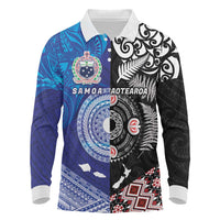 Samoa and Aotearoa Together Long Sleeve Polo Shirt Tatau Art Tattoos-Taniko and Maori with Fern