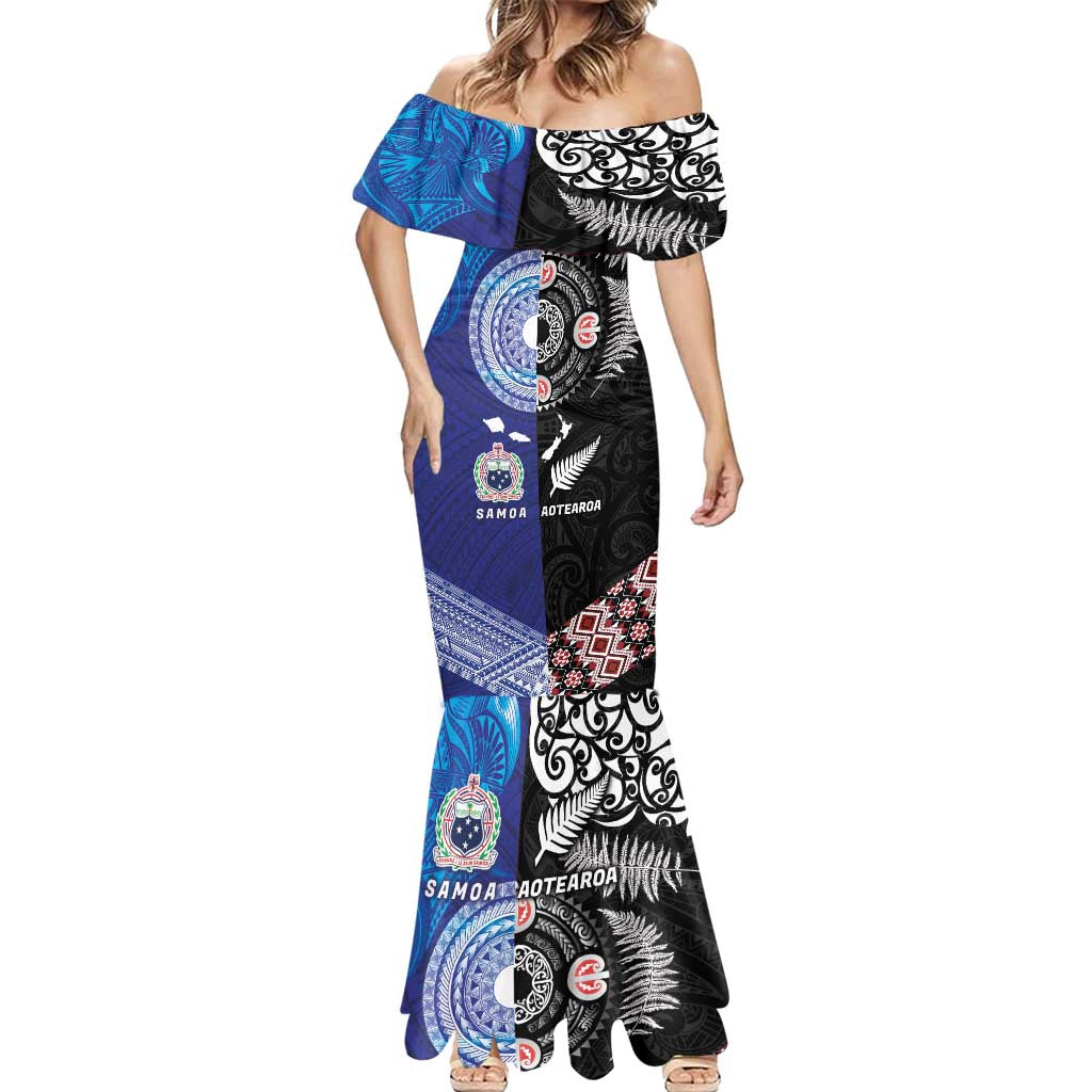 Samoa and Aotearoa Together Mermaid Dress Tatau Art Tattoos-Taniko and Maori with Fern