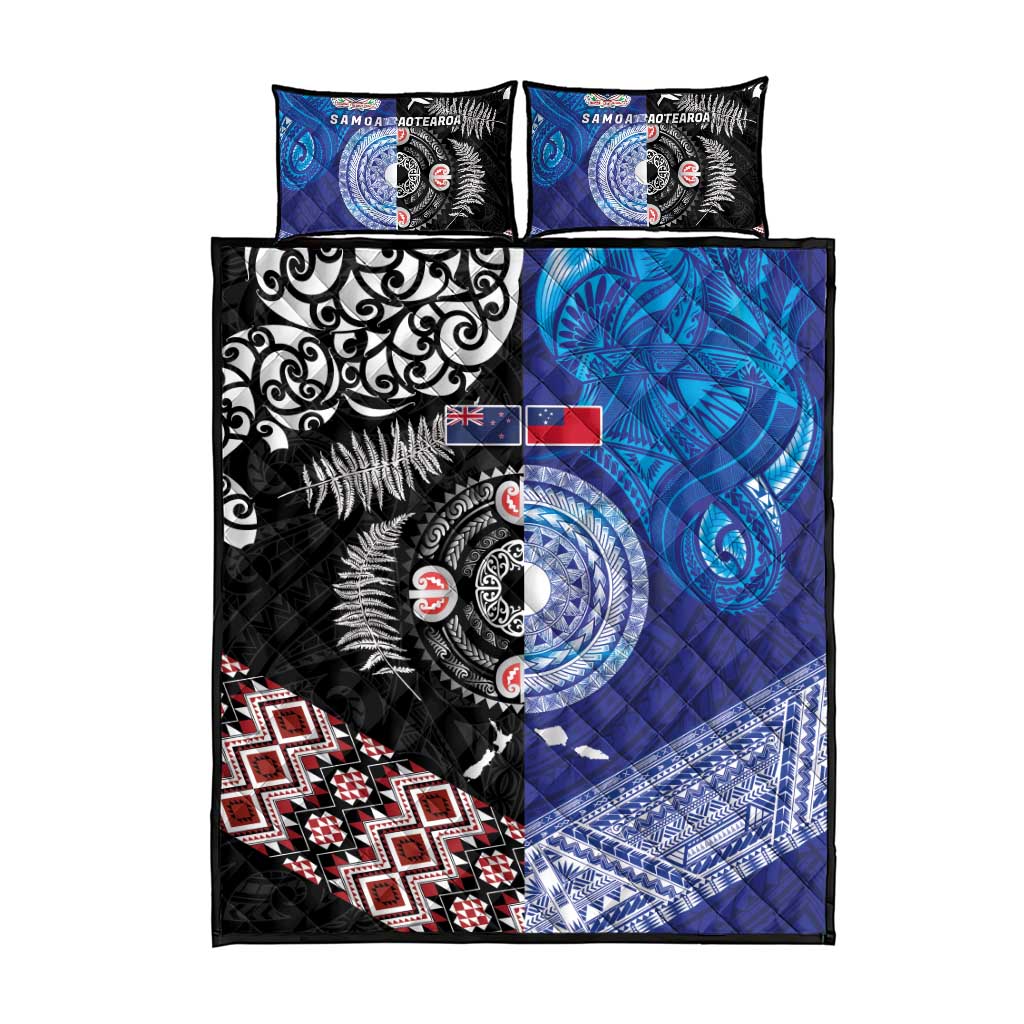 Samoa and Aotearoa Together Quilt Bed Set Tatau Art Tattoos-Taniko and Maori with Fern LT03 - Polynesian Pride