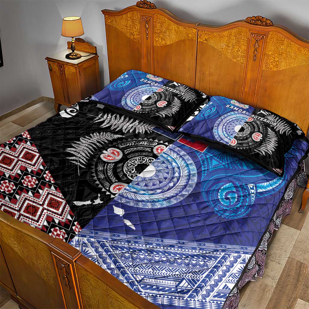 Samoa and Aotearoa Together Quilt Bed Set Tatau Art Tattoos-Taniko and Maori with Fern LT03 - Polynesian Pride