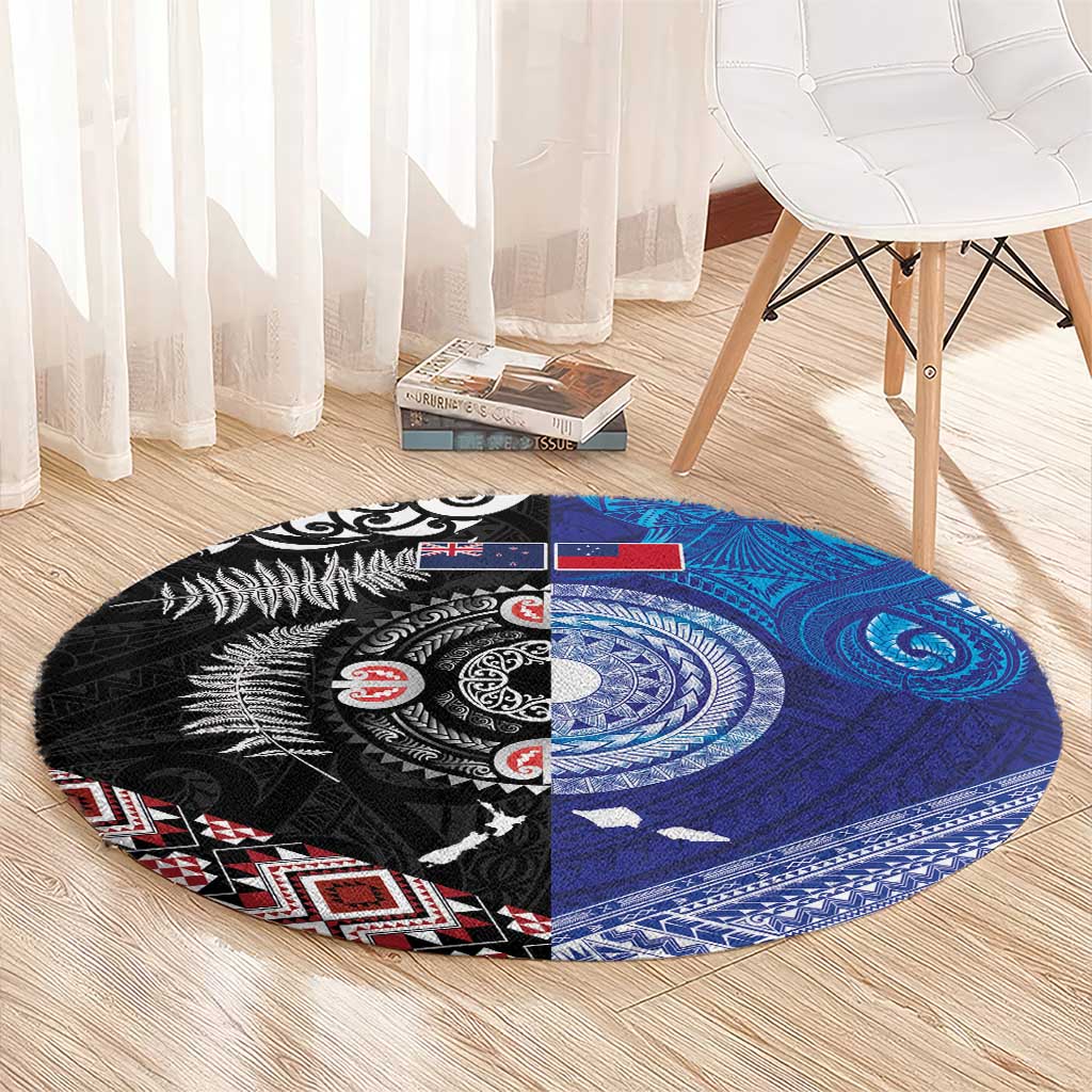 Samoa and Aotearoa Together Round Carpet Tatau Art Tattoos-Taniko and Maori with Fern