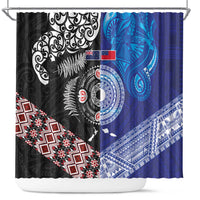 Samoa and Aotearoa Together Shower Curtain Tatau Art Tattoos-Taniko and Maori with Fern