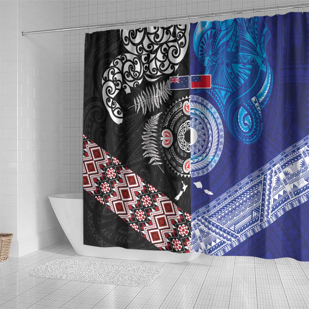 Samoa and Aotearoa Together Shower Curtain Tatau Art Tattoos-Taniko and Maori with Fern
