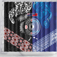 Samoa and Aotearoa Together Shower Curtain Tatau Art Tattoos-Taniko and Maori with Fern