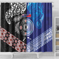 Samoa and Aotearoa Together Shower Curtain Tatau Art Tattoos-Taniko and Maori with Fern