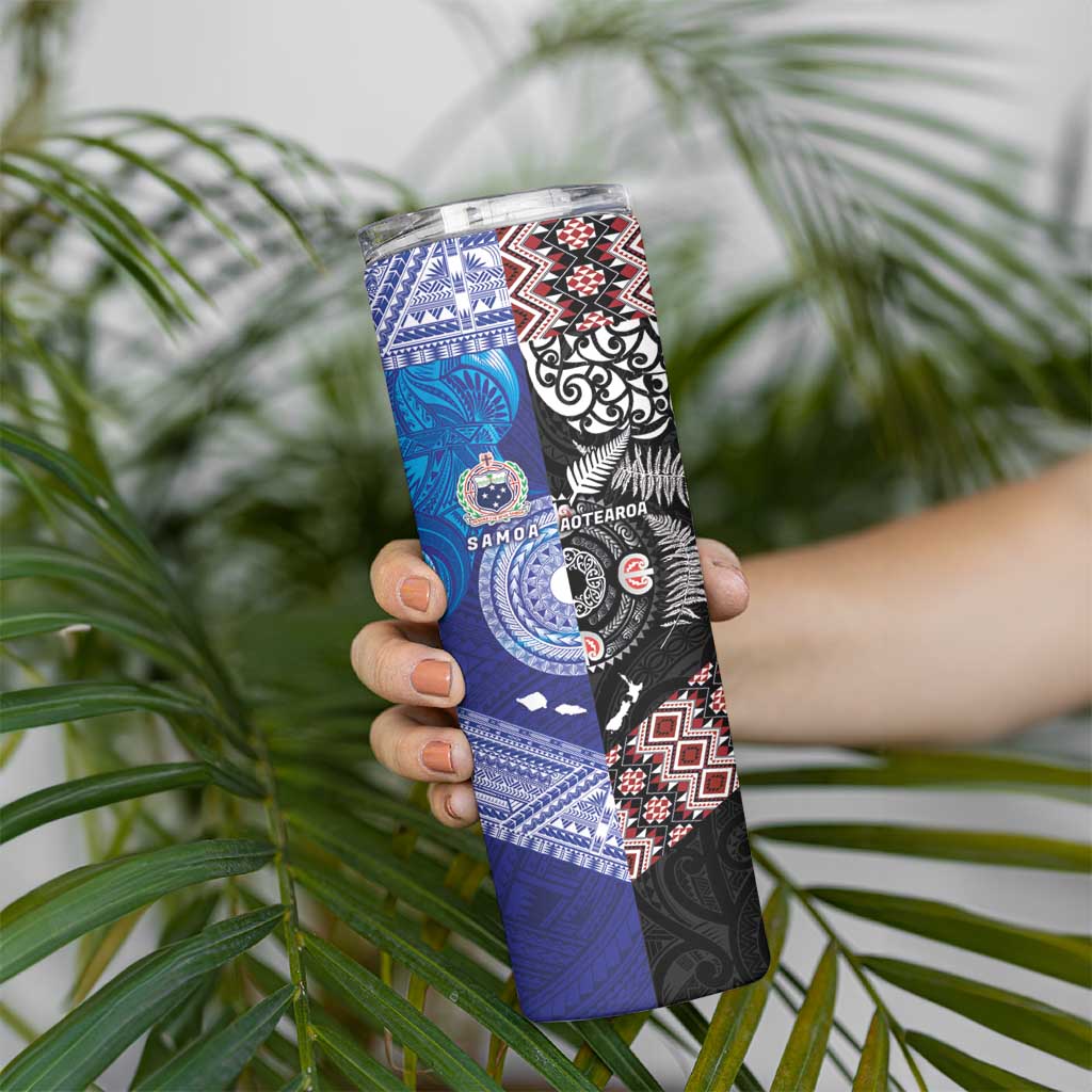 Samoa and Aotearoa Together Skinny Tumbler Tatau Art Tattoos-Taniko and Maori with Fern
