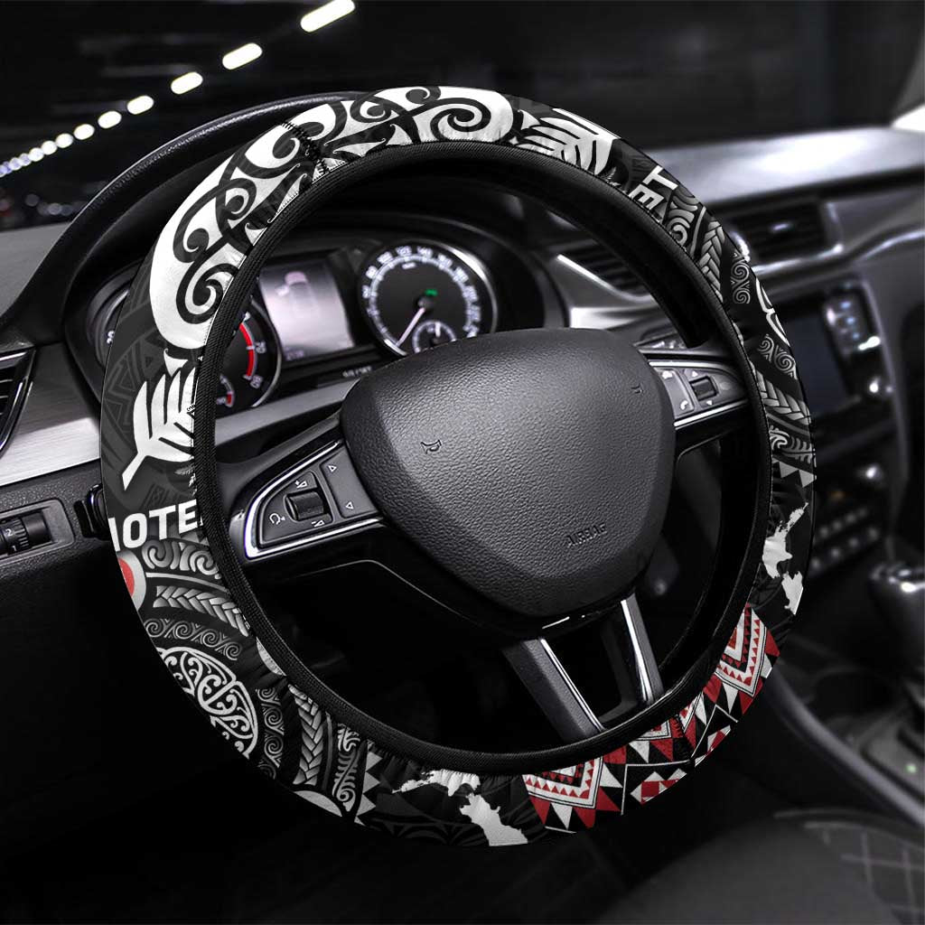 Samoa and Aotearoa Together Steering Wheel Cover Tatau Art Tattoos-Taniko and Maori with Fern LT03 Universal Fit Black - Polynesian Pride