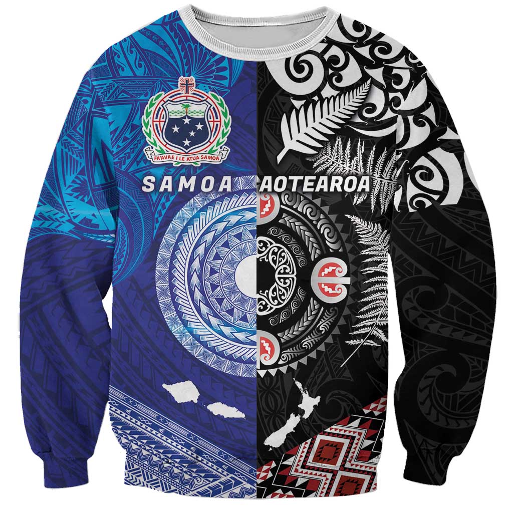 Samoa and Aotearoa Together Sweatshirt Tatau Art Tattoos-Taniko and Maori with Fern LT03 Unisex Black - Polynesian Pride