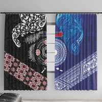 Samoa and Aotearoa Together Window Curtain Tatau Art Tattoos-Taniko and Maori with Fern LT03 With Hooks Black - Polynesian Pride