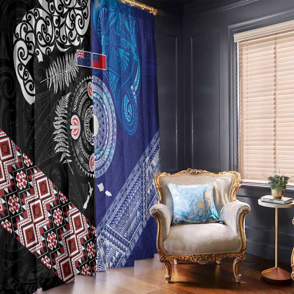 Samoa and Aotearoa Together Window Curtain Tatau Art Tattoos-Taniko and Maori with Fern LT03 - Polynesian Pride