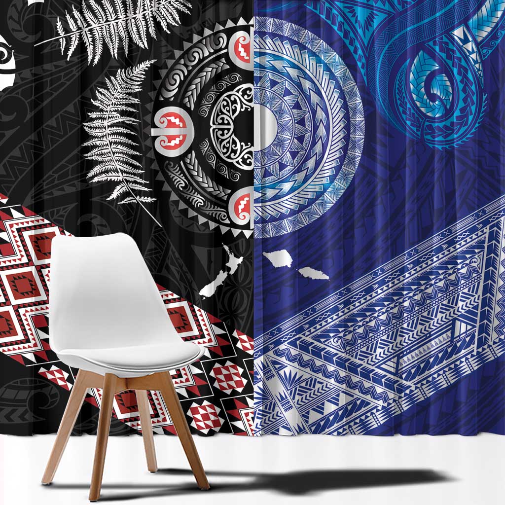 Samoa and Aotearoa Together Window Curtain Tatau Art Tattoos-Taniko and Maori with Fern LT03 - Polynesian Pride