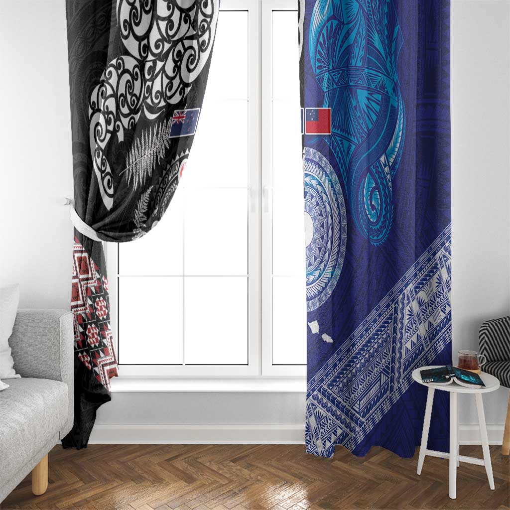 Samoa and Aotearoa Together Window Curtain Tatau Art Tattoos-Taniko and Maori with Fern LT03 - Polynesian Pride