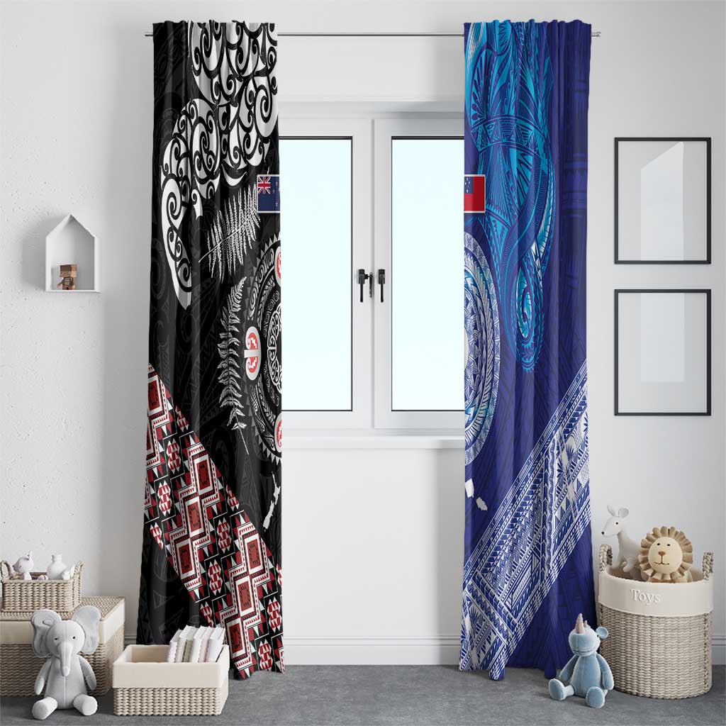 Samoa and Aotearoa Together Window Curtain Tatau Art Tattoos-Taniko and Maori with Fern LT03 - Polynesian Pride