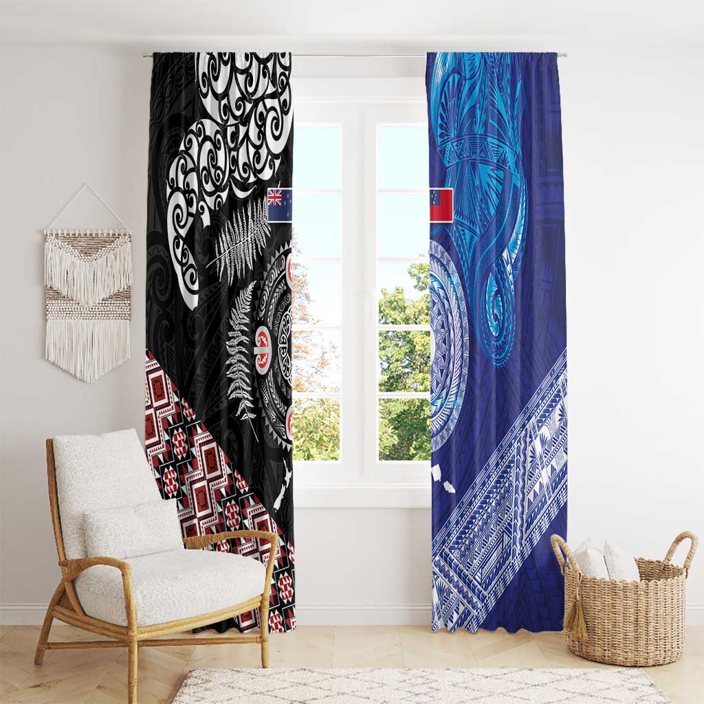 Samoa and Aotearoa Together Window Curtain Tatau Art Tattoos-Taniko and Maori with Fern LT03 - Polynesian Pride