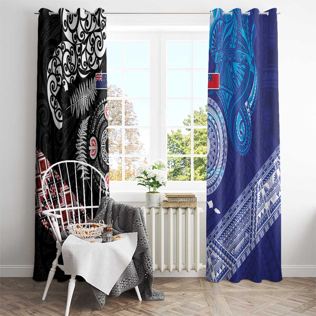 Samoa and Aotearoa Together Window Curtain Tatau Art Tattoos-Taniko and Maori with Fern LT03 - Polynesian Pride