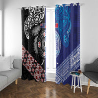 Samoa and Aotearoa Together Window Curtain Tatau Art Tattoos-Taniko and Maori with Fern LT03 With Grommets Black - Polynesian Pride