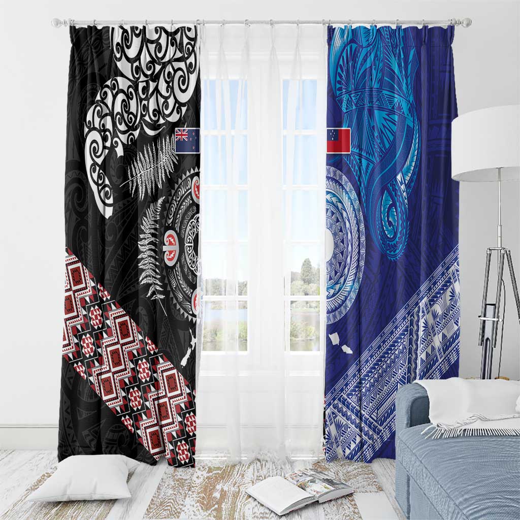 Samoa and Aotearoa Together Window Curtain Tatau Art Tattoos-Taniko and Maori with Fern LT03 - Polynesian Pride