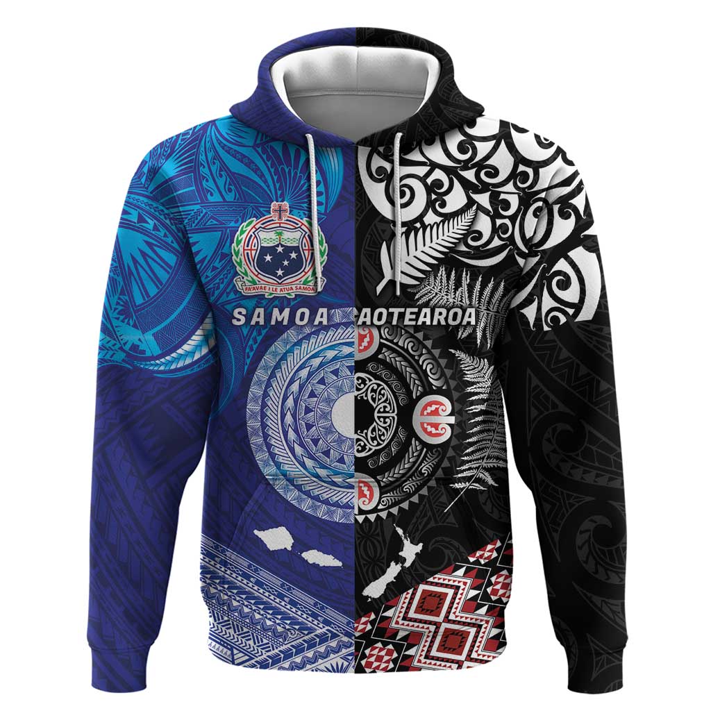Samoa and Aotearoa Together Zip Hoodie Tatau Art Tattoos-Taniko and Maori with Fern