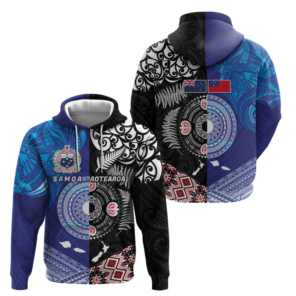 Samoa and Aotearoa Together Zip Hoodie Tatau Art Tattoos-Taniko and Maori with Fern