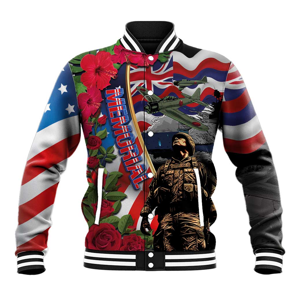 Hawaii and United States Memorial Day Baseball Jacket Honor and Remember The Fallen LT03 Unisex Blue - Polynesian Pride