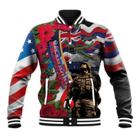 Hawaii and United States Memorial Day Baseball Jacket Honor and Remember The Fallen LT03 Unisex Blue - Polynesian Pride