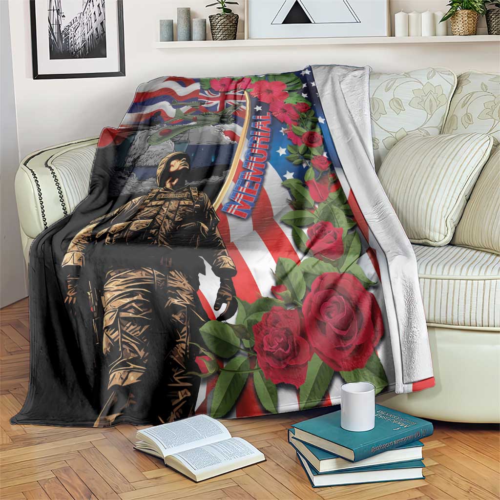 Hawaii and United States Memorial Day Blanket Honor and Remember The Fallen LT03 Blue - Polynesian Pride